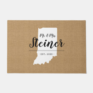 Indiana Family Monogram State Doormat