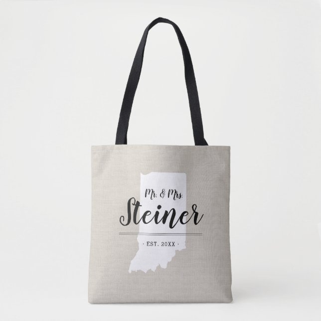 Indiana Family Monogram State Tote Bag (Front)
