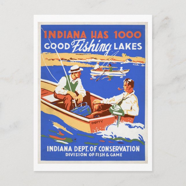 Indiana Fishing Lakes Vintage Travel Advertisement Postcard (Front)