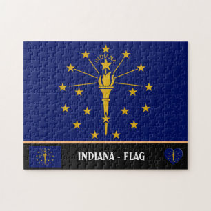 Indiana Flag & Indiana State USA /America Jigsaw Puzzle