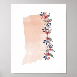 Indiana Floral Watercolor State Poster
