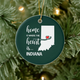 Indiana home is where the heart is ceramic tree decoration