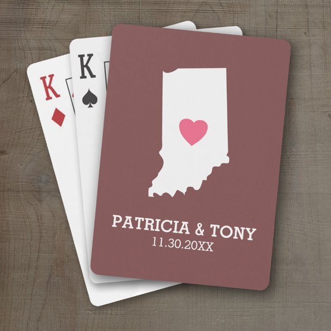 Indiana Home State Love with Custom Heart Playing Cards (Personalized Playing Cards with a State Map, Movable Heart and Name)