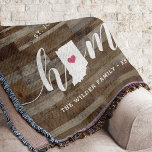 Indiana Home State Personalised Wood Look Throw Blanket<br><div class="desc">Show some home state pride with this cute rustic faux wood plank throw blanket featuring "home" in white calligraphy script lettering with a silhouette map of the state of Indiana standing in for the letter "O." A pink heart illustration inside the state map completes the design; you can change the...</div>