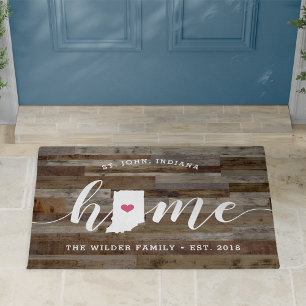 Indiana Home State Personalized Wood Look Doormat