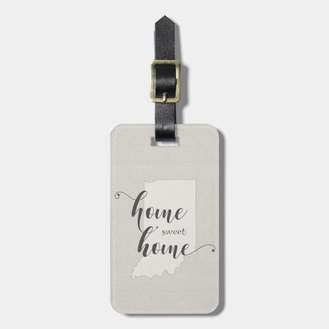 Indiana - Home Sweet Home burlap-look Luggage Tag (Front Vertical)