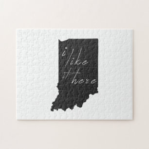 Indiana I Like It Here State Silhouette Black Jigsaw Puzzle