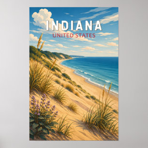 Indiana Illustration Travel Art Vintage Poster