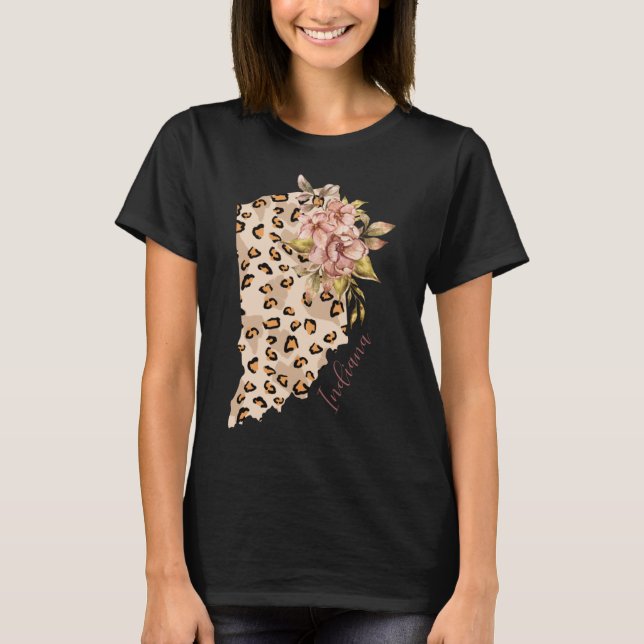 Indiana Leopard Pattern Map Leo State Of Indiana T-Shirt (Front)