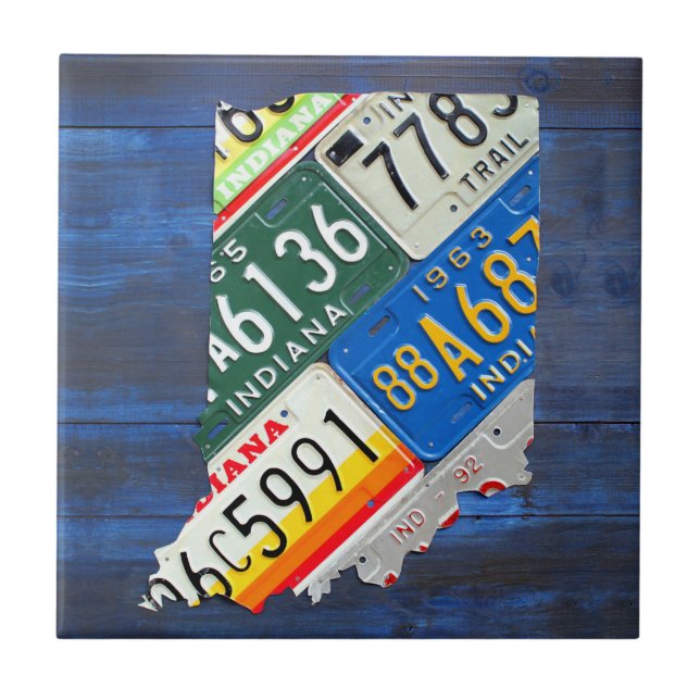 Indiana License Plate Map Ceramic Tile (Front)