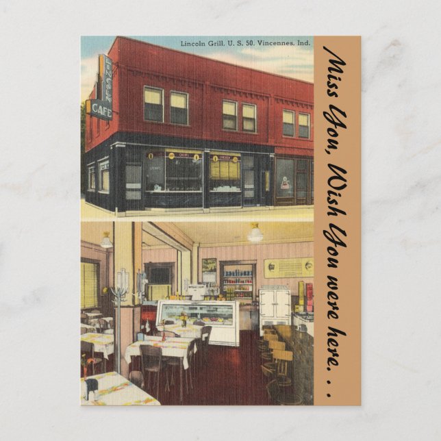 Indiana, Lincoln Grill, Vincennes Postcard (Front)