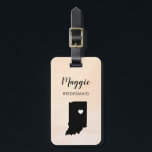 Indiana Map Luggage Tag, Wedding Party Welcome Luggage Tag<br><div class="desc">These state luggage tags make the perfect wedding party gift tags or welcome bag tags. Tie it to your bridesmaid gifts instead of a typical paper gift tag, and they can use it for months and years to come. Tags have a peach apricot watercolor background. To place the heart at...</div>