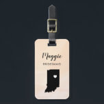 Indiana Map Luggage Tag, Wedding Party Welcome Tag<br><div class="desc">These state luggage tags make the perfect wedding party gift tags or welcome bag tags. Tie it to your bridesmaid gifts instead of a typical paper gift tag, and they can use it for months and years to come. Tags have a peach apricot watercolor background. To place the heart at...</div>