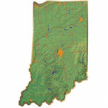 Indiana Map Magnet Cut Out<br><div class="desc">This magnet,  shaped like the state of Indiana,  displays a relief map of the state surrounded by a gold effect border. Indiana decor for your fridge. 
Map derived from images at nationalatlas.gov.</div>
