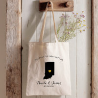 Indiana Map Wedding Welcome Bag Tote Black, Gold