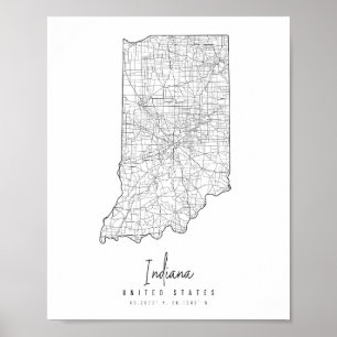 Indiana Minimal Street Map Poster
