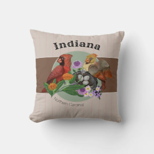 Indiana Northern Cardinals with Native Plants Cushion