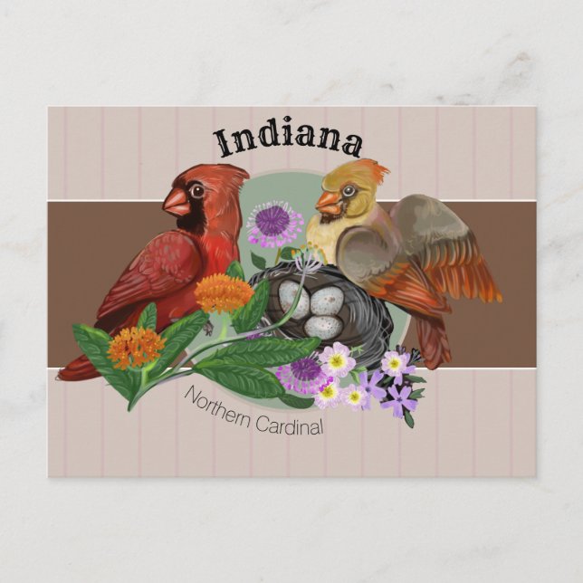 Indiana Northern Cardinals with Native Plants Holiday Postcard (Front)