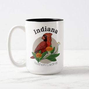 Indiana Northern Cardinals with Native Plants Two-Tone Coffee Mug