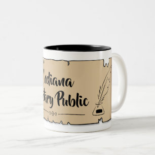 Indiana Notary Public Scroll Feather Quill Two-Tone Coffee Mug