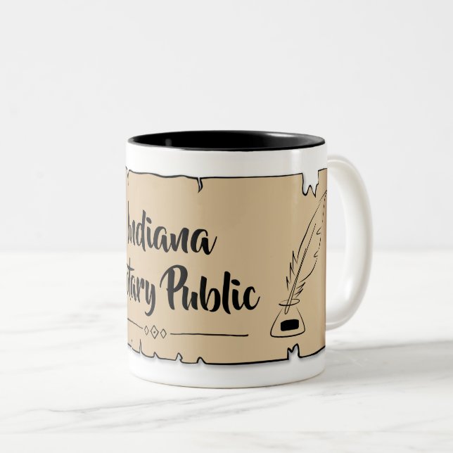 Indiana Notary Public Scroll Feather Quill Two-Tone Coffee Mug (Front Right)