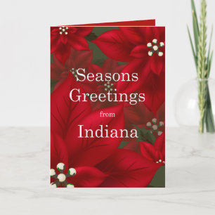 Indiana Poinsettia Seasons Greetings Christmas Holiday Card