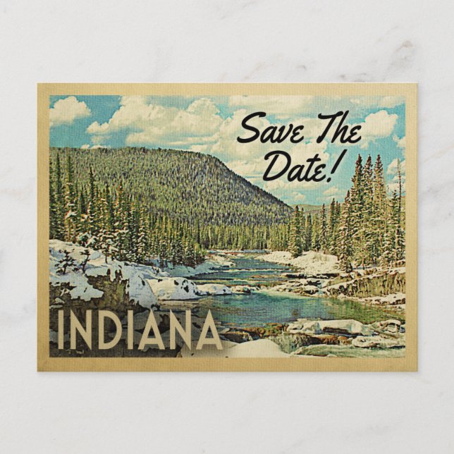 Indiana Save The Date Mountains River Snow Announcement Postcard (Front)
