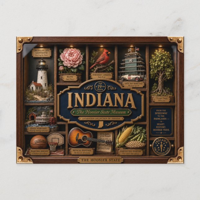 Indiana Shadow Box 3D Figurine State Postcard (Front)