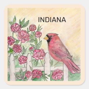 Indiana state bird and flower square sticker
