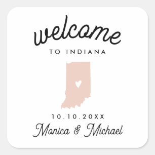 INDIANA State Destination Wedding ANY COLOR   Square Sticker