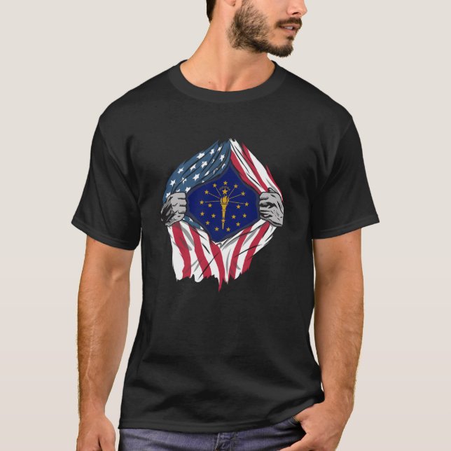 Indiana State Flag  American Blood Inside Me T-Shirt (Front)