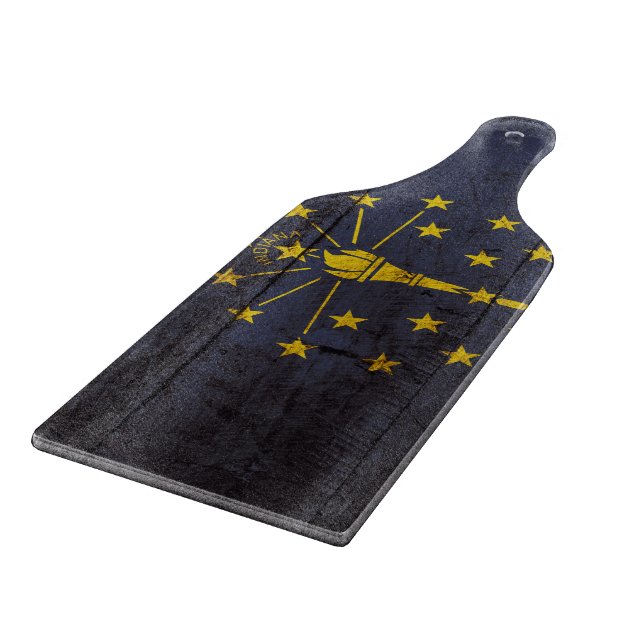 Indiana State Flag on Old Wood Grain Cutting Board (Corner)