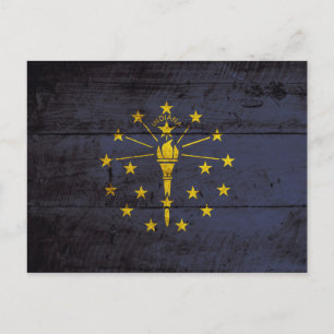 Indiana State Flag on Old Wood Grain Postcard