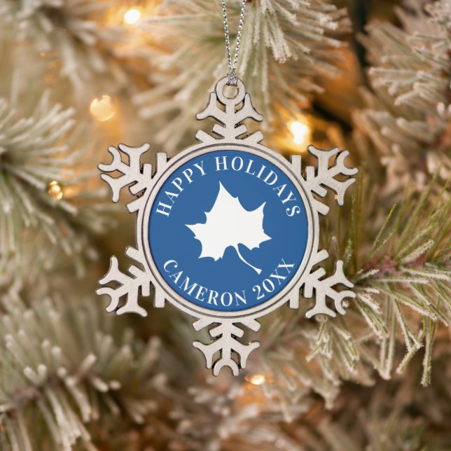 Indiana State Leaf Snowflake Pewter Christmas Ornament (Tree)
