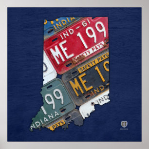 Indiana State License Plate Map Poster