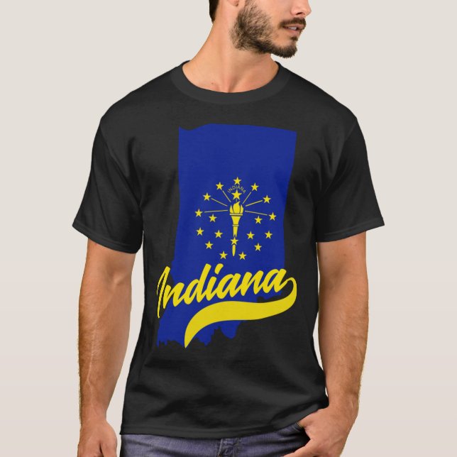 Indiana State Map And Flag T-Shirt (Front)