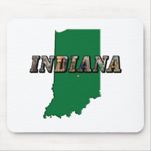 Indiana State Map Green Outline & Photo Text Mouse Mat