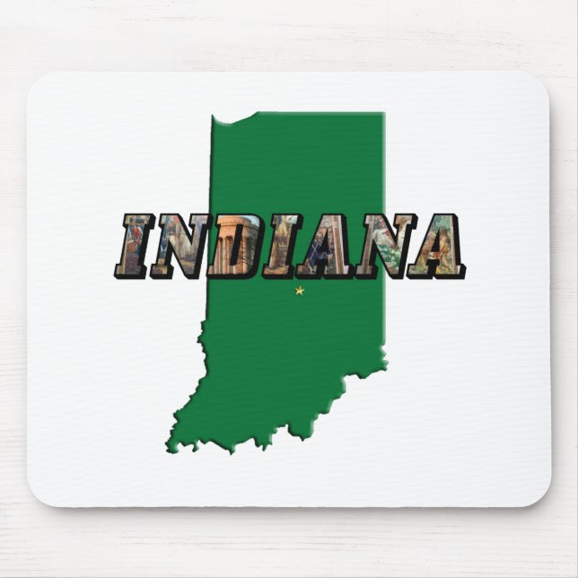 Indiana State Map Green Outline & Photo Text Mouse Mat (Front)