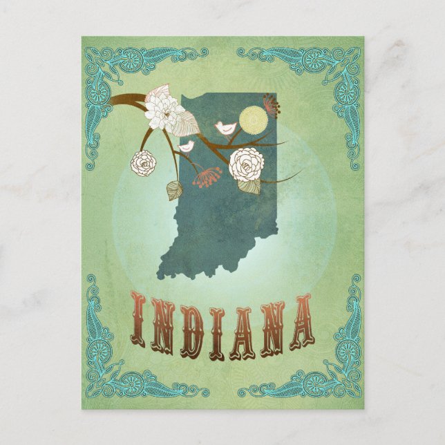 Indiana State Map – Green Postcard (Front)