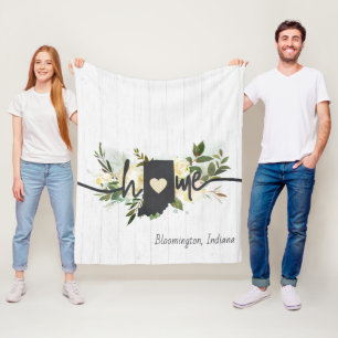 Indiana State Personalised Your Home City Rustic Fleece Blanket
