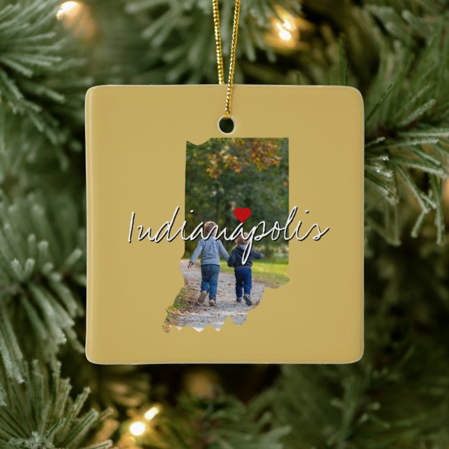 Indiana State Photo insert and town name Ceramic Ornament (Tree)