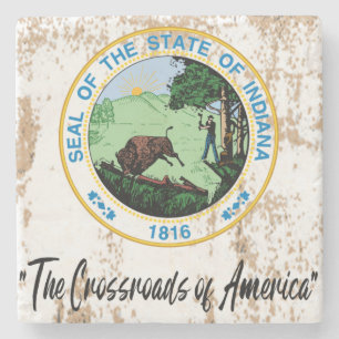Indiana State Seal and Motto - Stone Coaster
