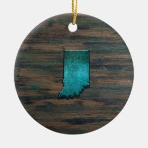 Indiana State Shape Teal Ceramic Tree Decoration