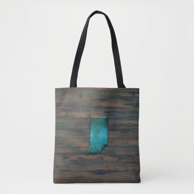Indiana State Shape Teal Tote Bag (Front)