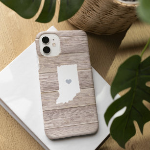 Indiana State Silhouette Rustic Wood Look iPhone 16 Case