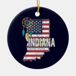 Indiana State United States Retro Map Vintage USA  Ceramic Tree Decoration