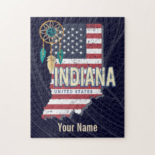 Indiana State United States Retro Map Vintage USA  Jigsaw Puzzle