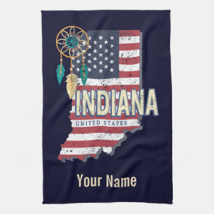 Indiana State United States Retro Map Vintage USA Tea Towel