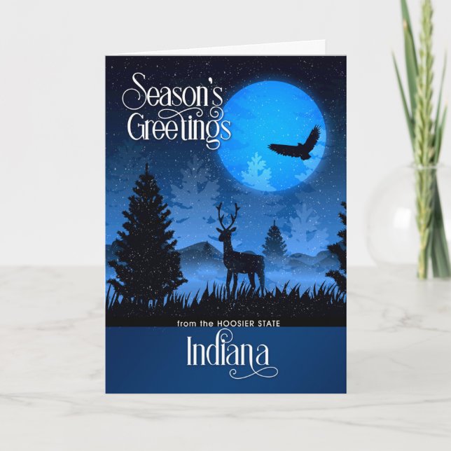 Indiana The Hoosier State Woodland Deer Holiday Card (Front)