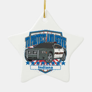 Indiana To Protect and Serve Police Squad Car Ceramic Tree Decoration